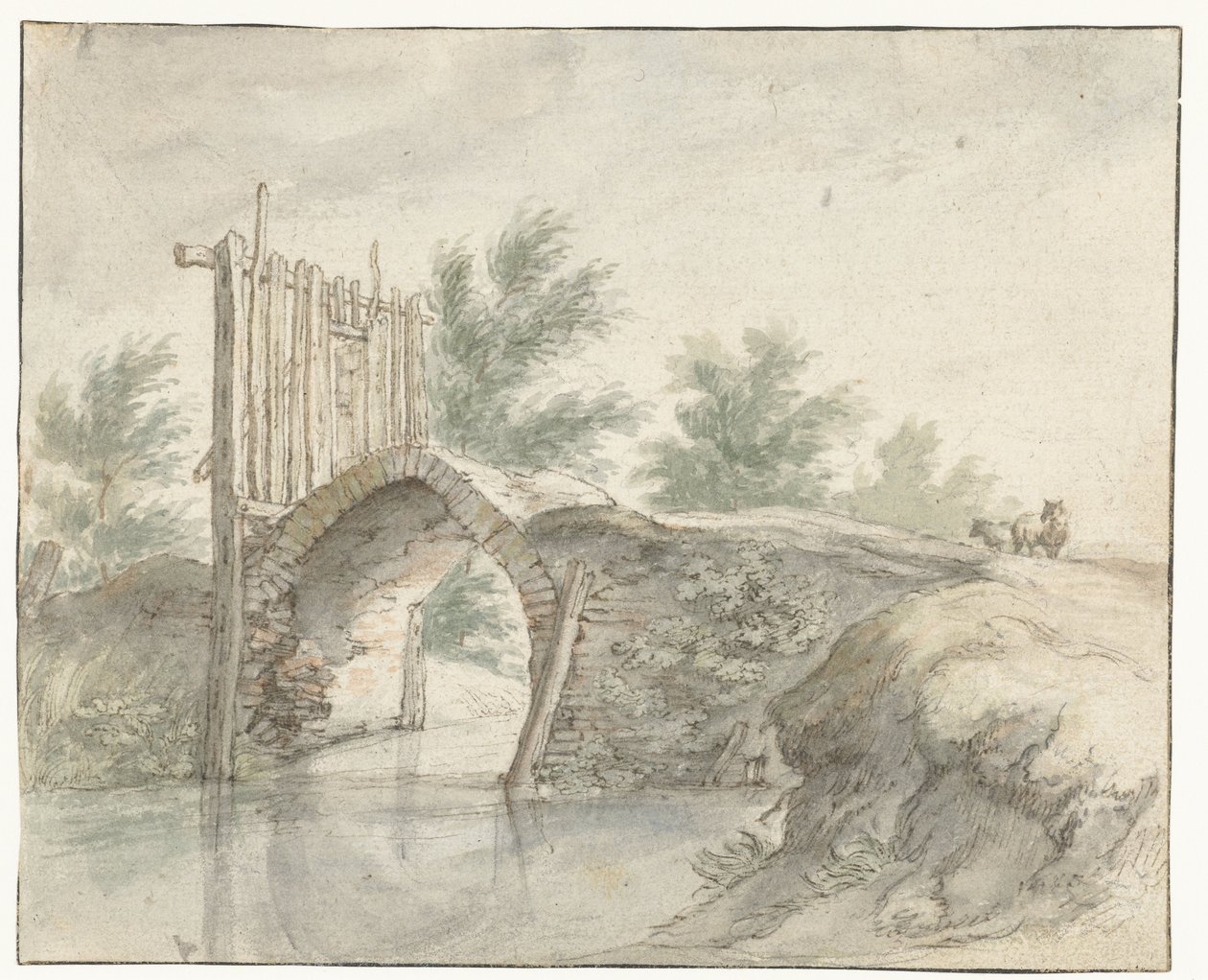 Puente de piedra con valla de madera de Abraham Bloemaert