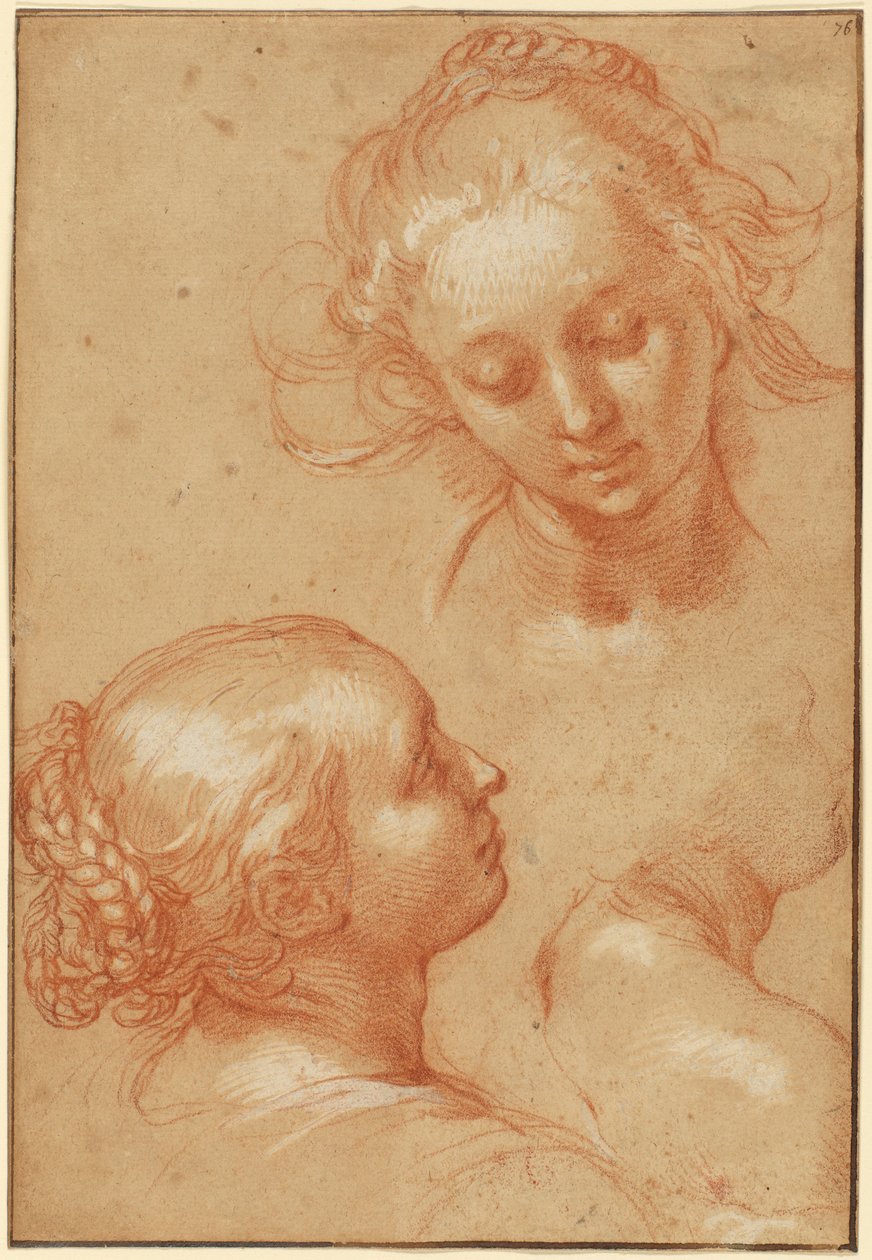 Tres estudios de mujeres (anverso); cuatro estudios de manos y una contraprueba de un joven arrodillado (reverso) de Abraham Bloemaert