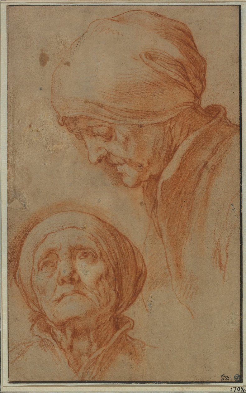 Dos estudios de la cabeza de una anciana de Abraham Bloemaert