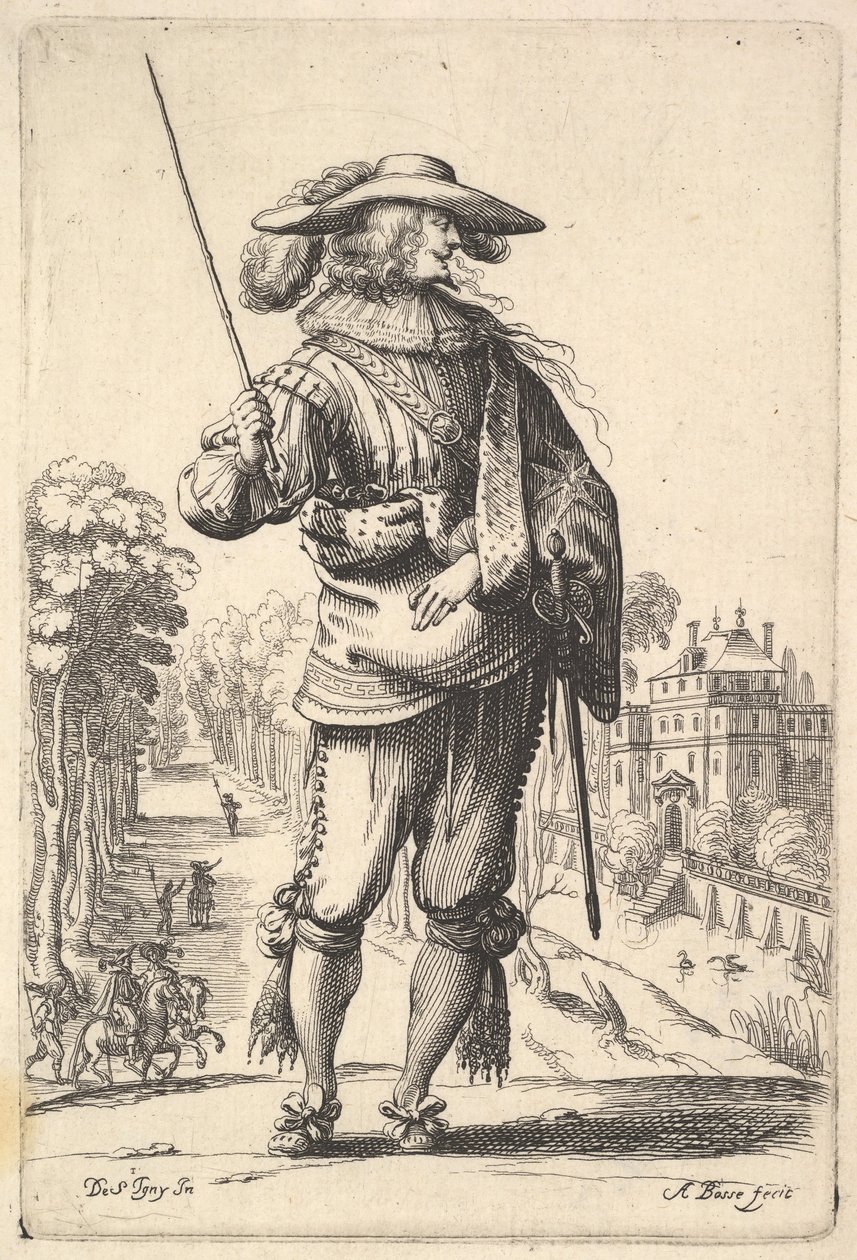 Un caballero con la cabeza girada hacia la derecha en perfil, con sombrero emplumado, 1629 de Abraham Bosse