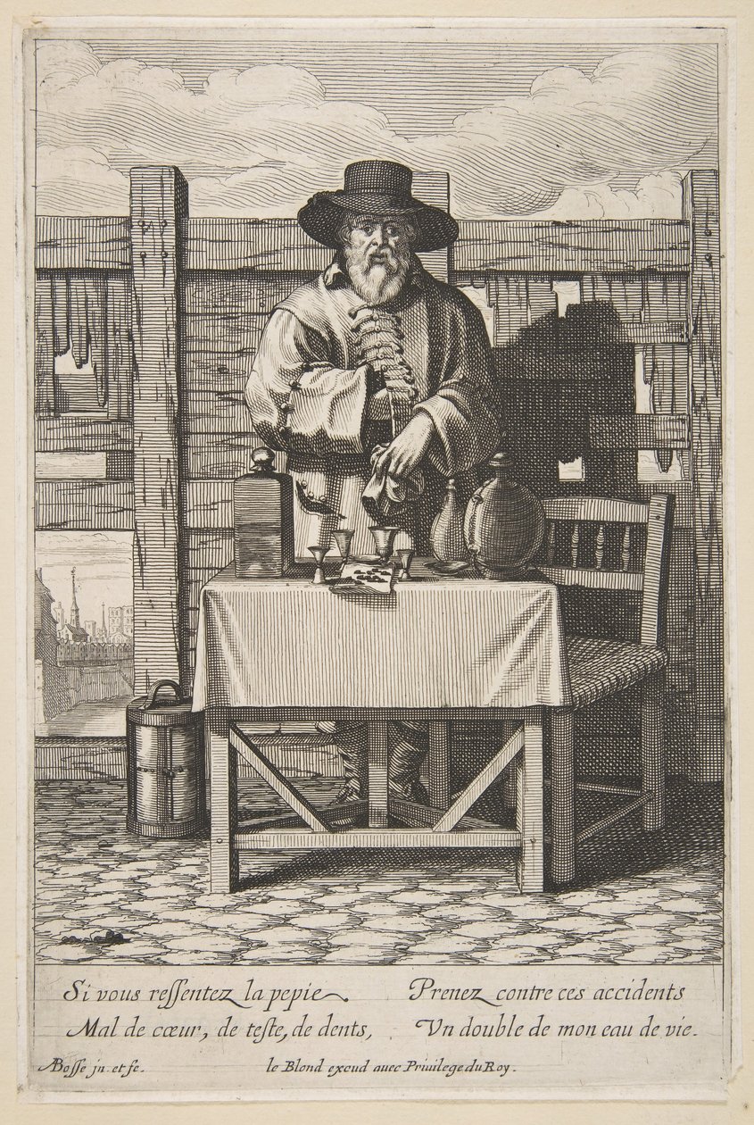 Vendedor de Brandy o Cura, mediados a finales del siglo XVII de Abraham Bosse
