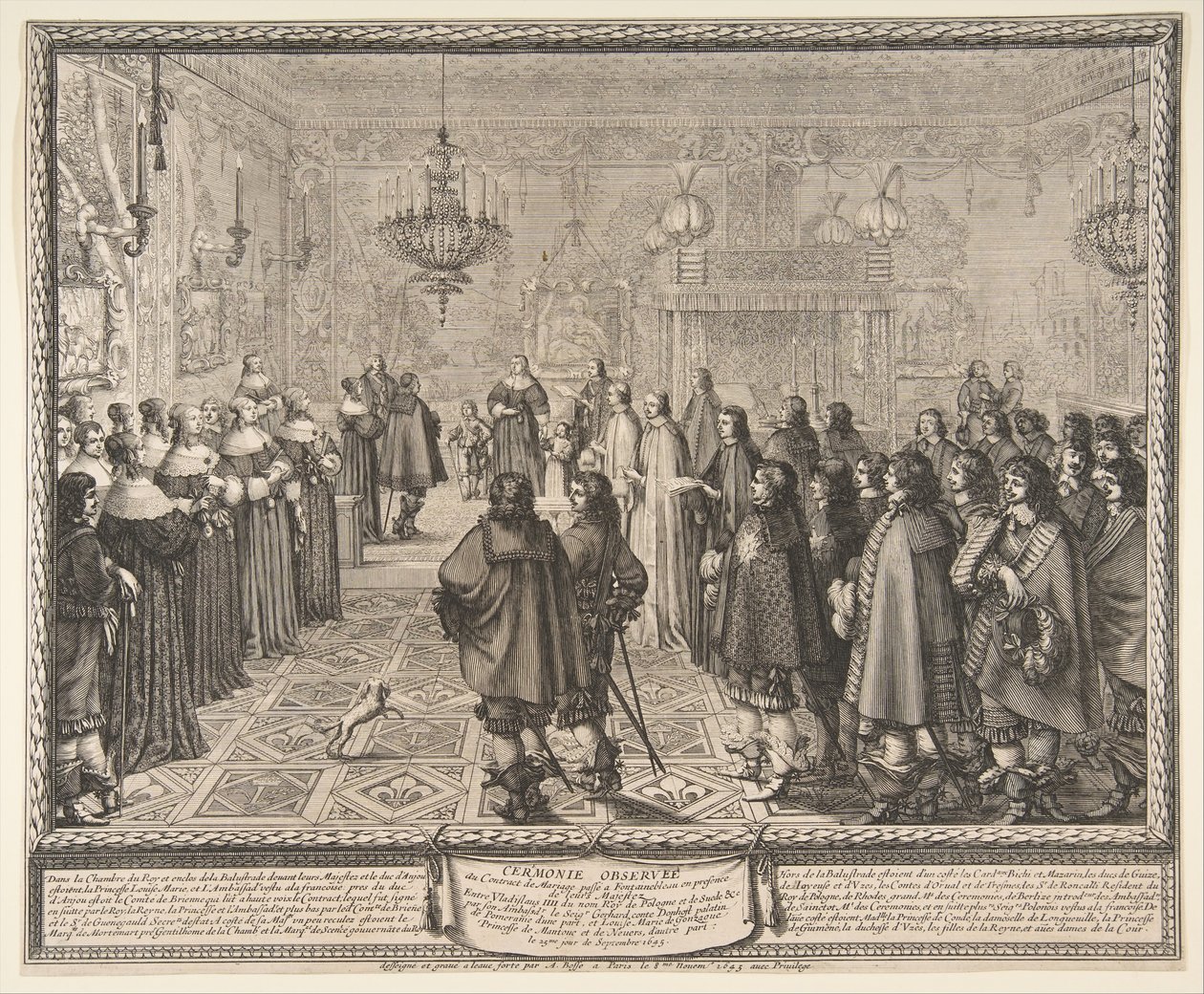 Ceremonia del contrato de matrimonio entre Wladyslaw IV, Rey de Polonia, y Marie Louis..., 1645 de Abraham Bosse