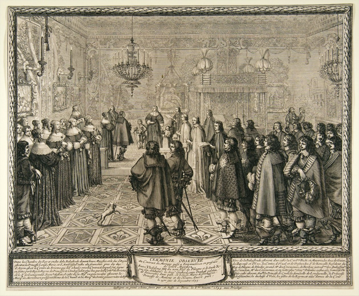 Ceremonia de aprobación del contrato matrimonial de Władysław IV y María Luisa Gonzaga en Fontainebleau. de Abraham Bosse