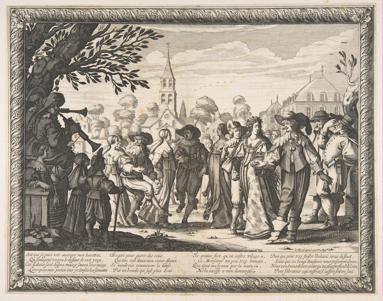 Baile en la plaza del pueblo, ca. 1633 de Abraham Bosse
