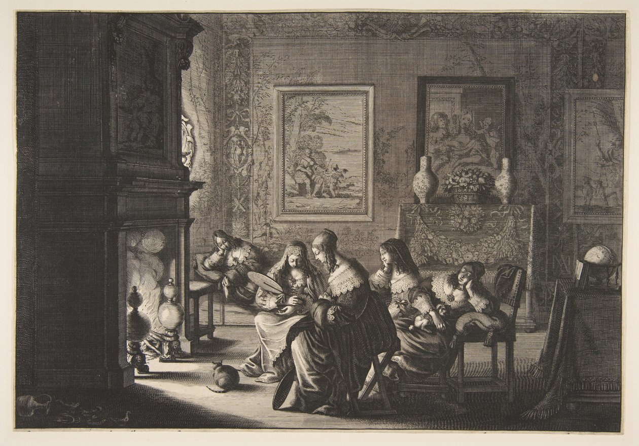 «Las vírgenes insensatas duermen» (Las vírgenes insensatas duermen a la espera de la llegada del esposo) de Abraham Bosse
