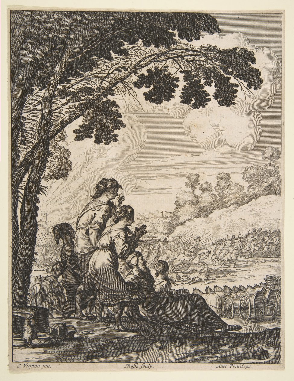 Ilustración de LAriane de Desmarets de Saint-Sorlin, Palamede a caballo confronta..., 1639 de Abraham Bosse