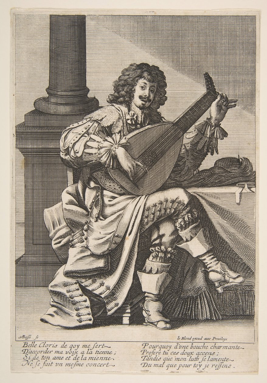 Hombre Cantando y Tocando un Laúd, mediados a finales del siglo XVII de Abraham Bosse