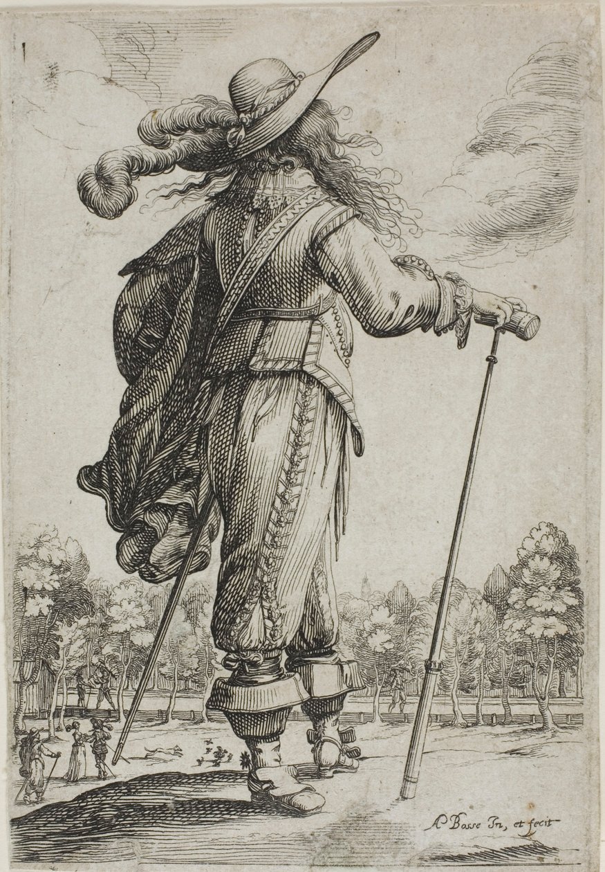 Hombre con bastón, visto desde atrás, del Jardín de la nobleza francesa de Abraham Bosse