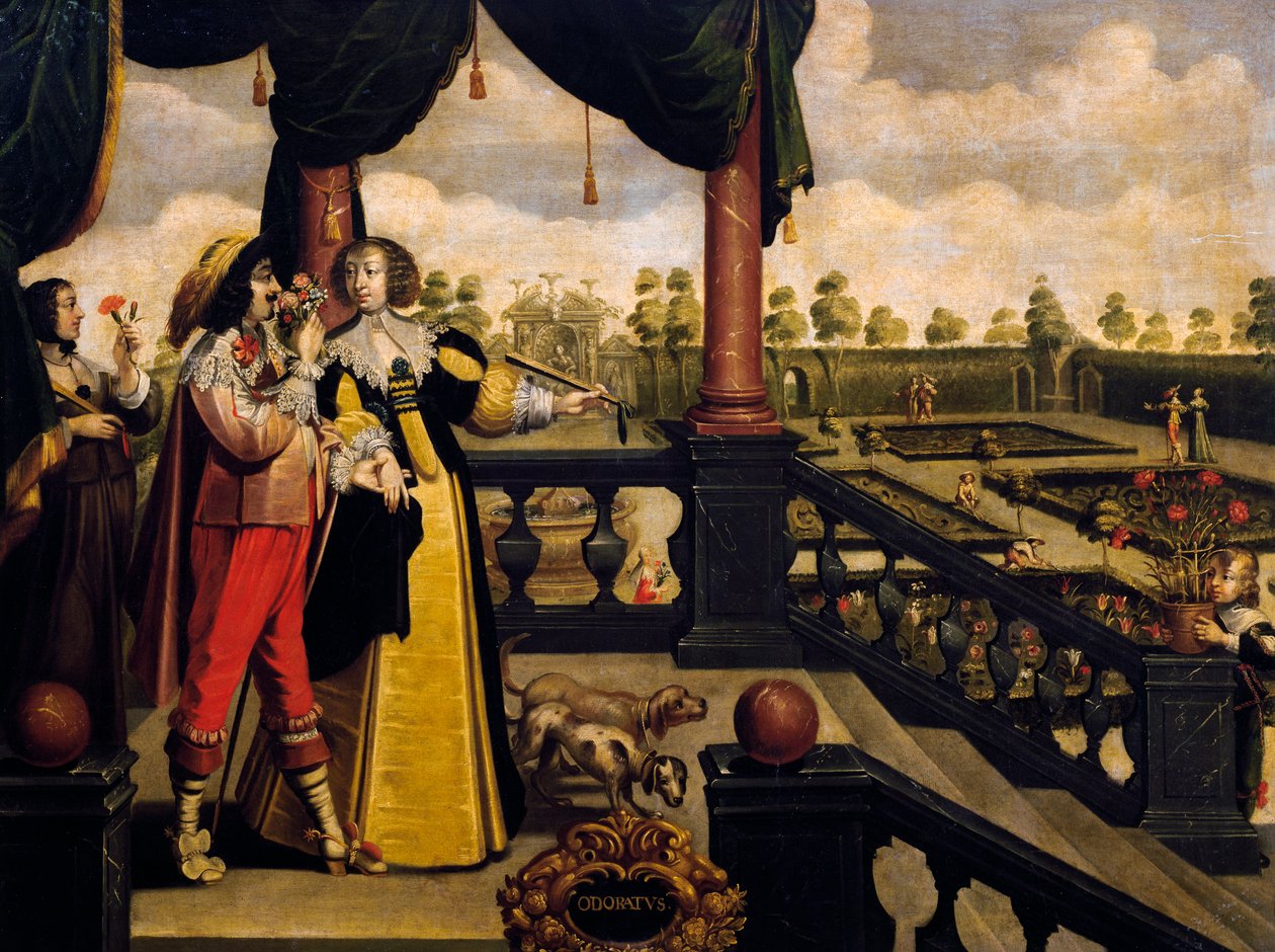 Sentido del olfato, ca 1635, por Abraham Bosse, después de una pintura de una serie de 5 por un artista desconocido, Francia de Abraham Bosse