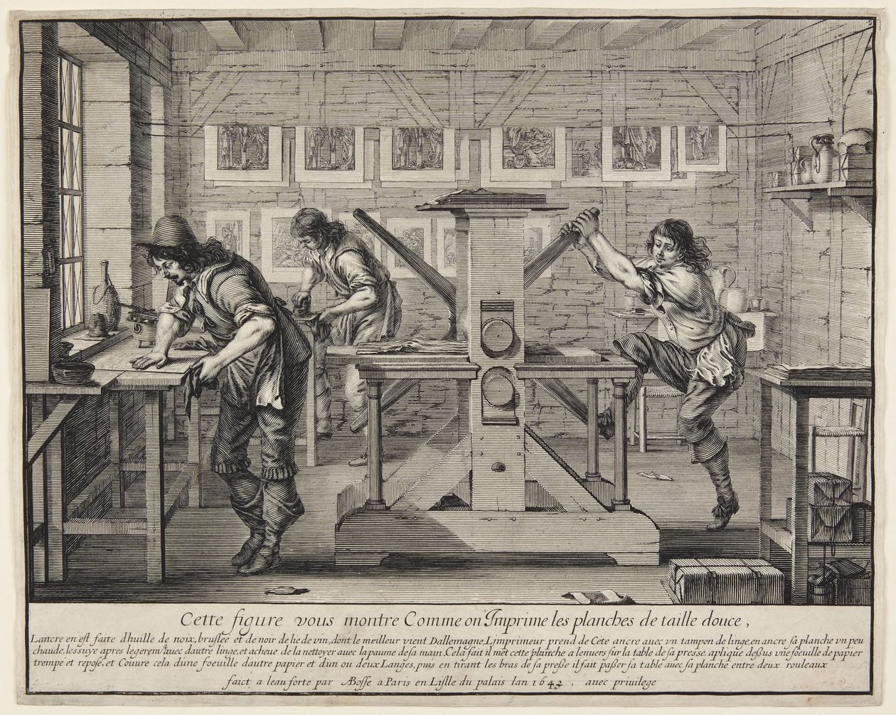 La impresión de planchas de cobre (El impresor en grabado en huecograbado) de Abraham Bosse