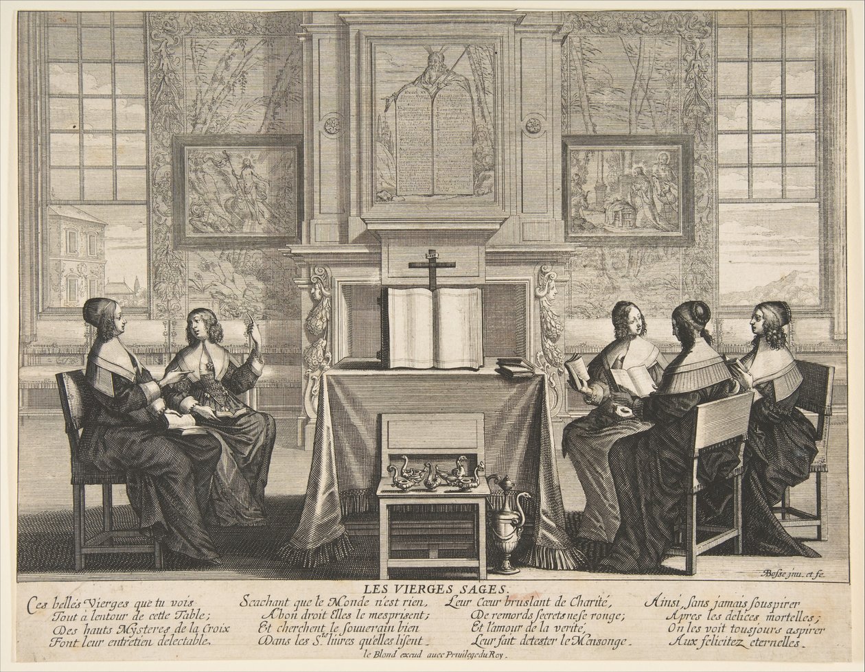 Las vírgenes prudentes conversando de Abraham Bosse