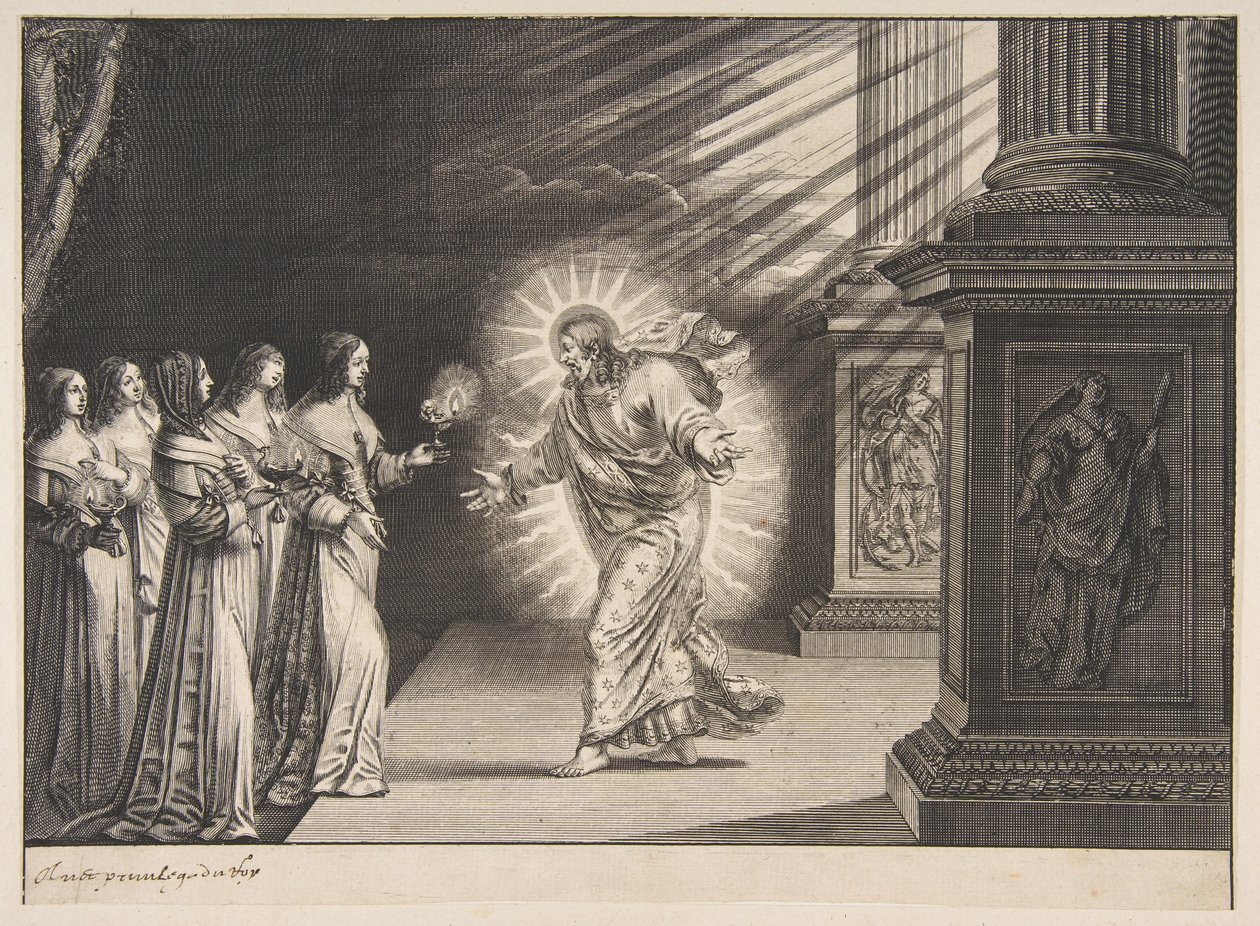 Las vírgenes prudentes ante Cristo de Abraham Bosse