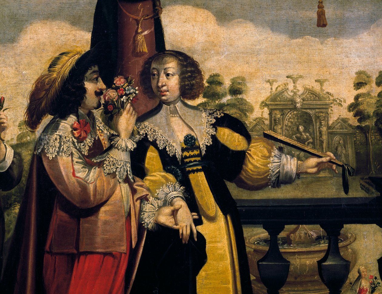 El sentido del olfato, ca 1635, después de una pintura de una serie de 5 por un artista desconocido (detalle) de Abraham Bosse