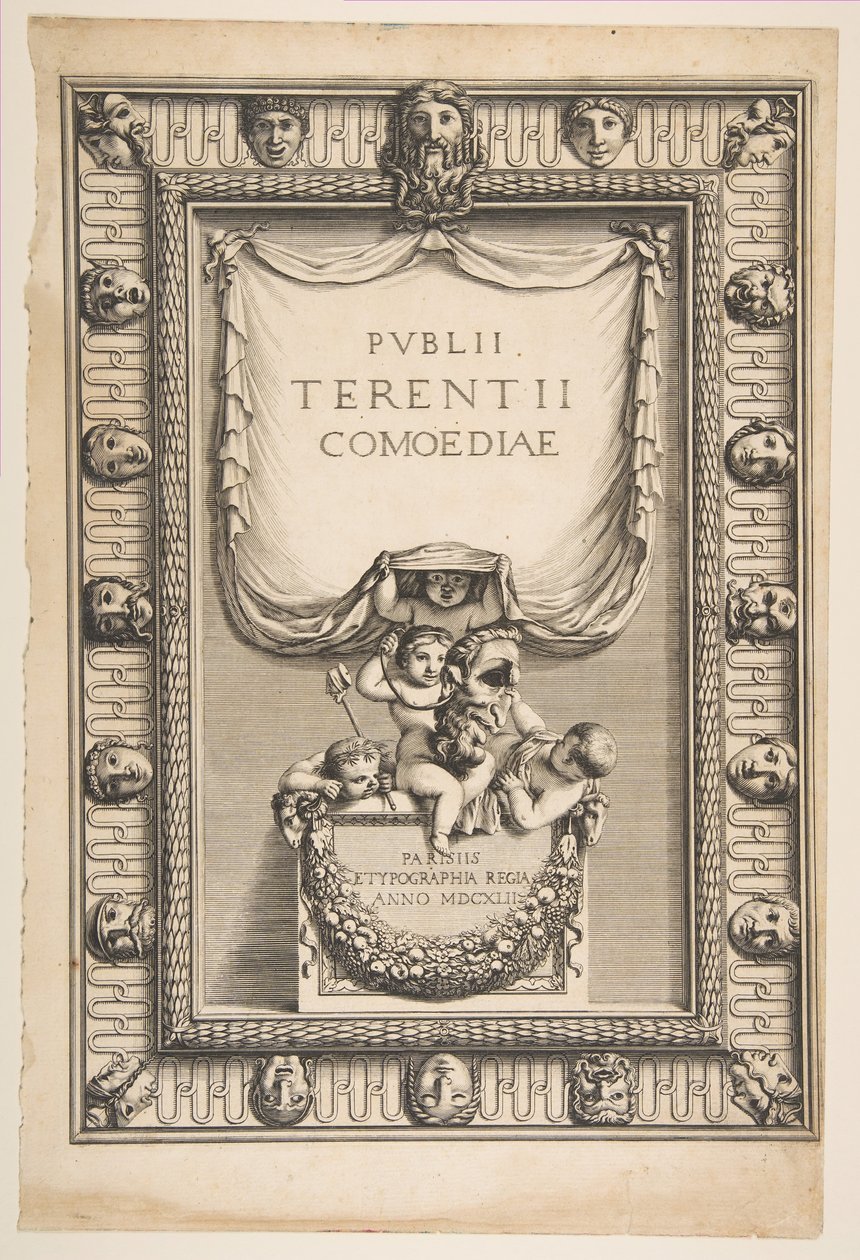 Página de título: Comedias de Terencio, Publii Terentii Comoediae, 1642 de Abraham Bosse