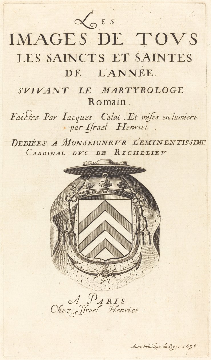 Página de título para "El calendario de los santos" de Callot de Abraham Bosse