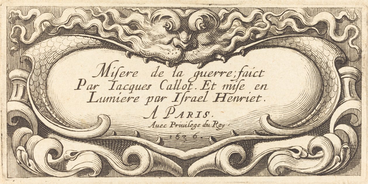 Página de título para "Las pequeñas miserias de la guerra" de Callot de Abraham Bosse