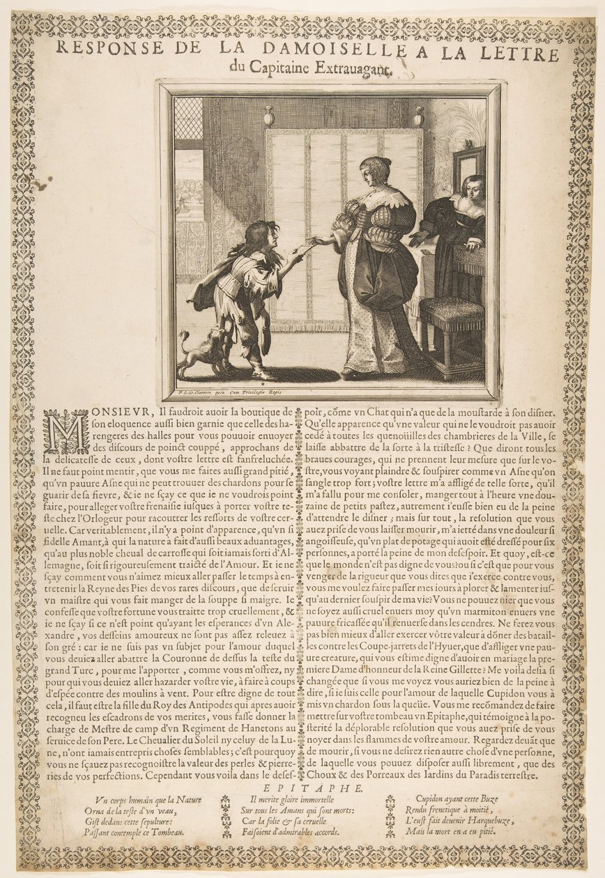 Respuesta de la joven dama a la carta del capitán, ca. 1636 de Abraham Bosse