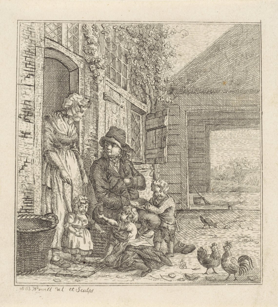 hombre y mujer, con, niños, en, un, puerta de Abraham Bruinings Worrel