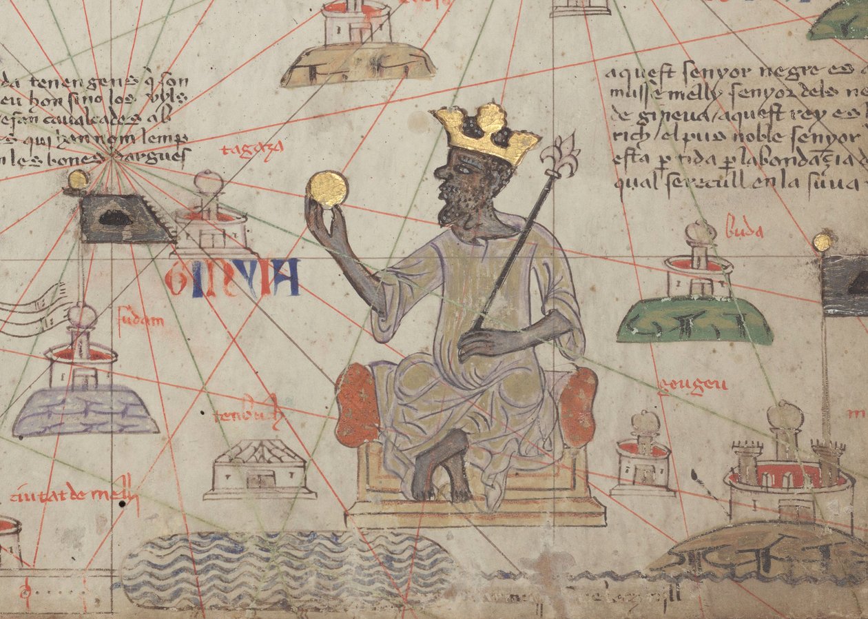 (detalle) del Atlas Catalán, Hoja 6, mostrando a Mansa Musa entronizado, 1375 de Abraham Cresques