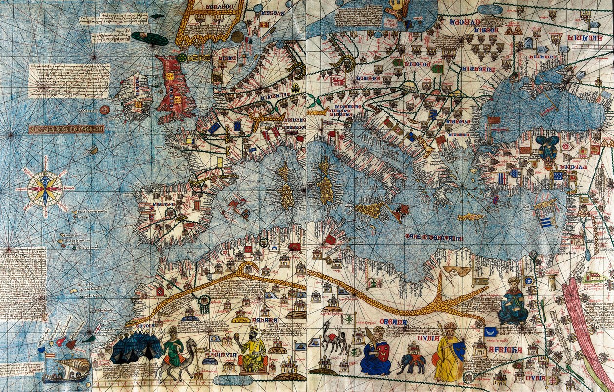 Mapa catalán del continente europeo con el Atlántico y el Mediterráneo de Abraham and Cresques Jehuda Cresques