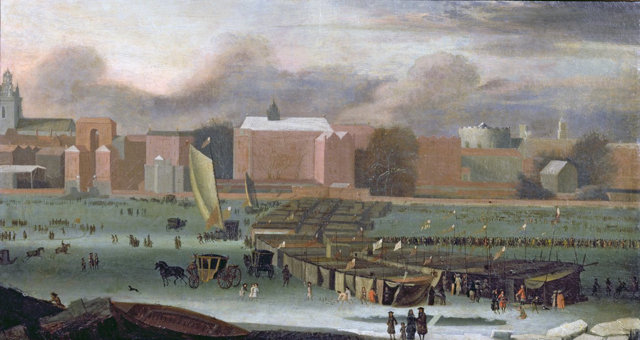 Feria de hielo en el Támesis en Temple Stairs, c.1684 de Abraham Danielsz. Hondius