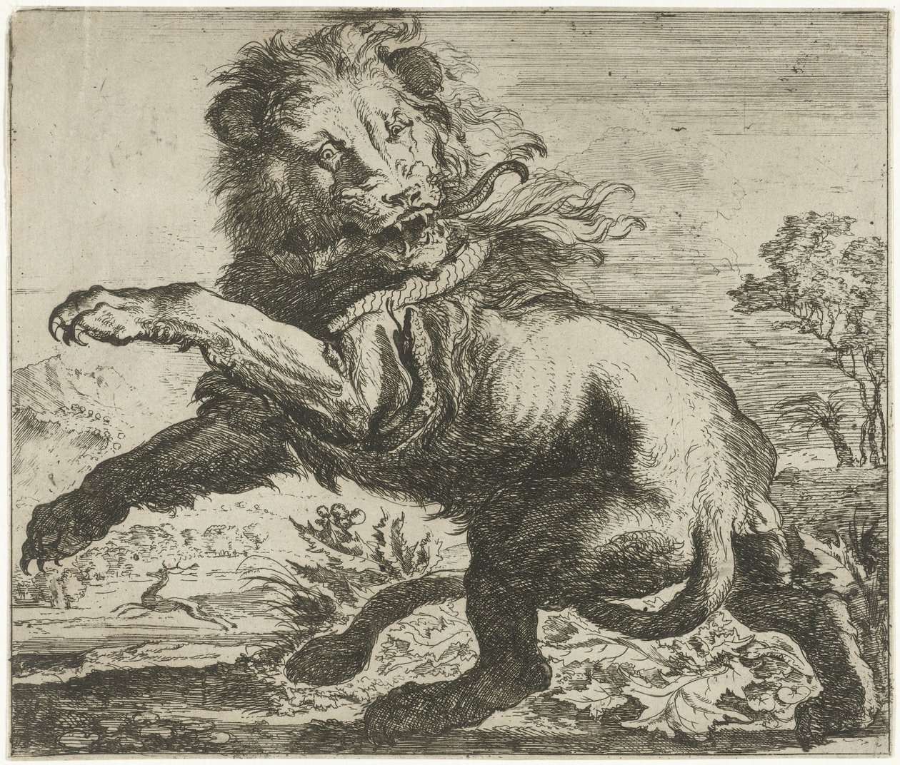 Pelea de leones y serpientes Diferentes animales (título de la serie) de Abraham Danielsz. Hondius