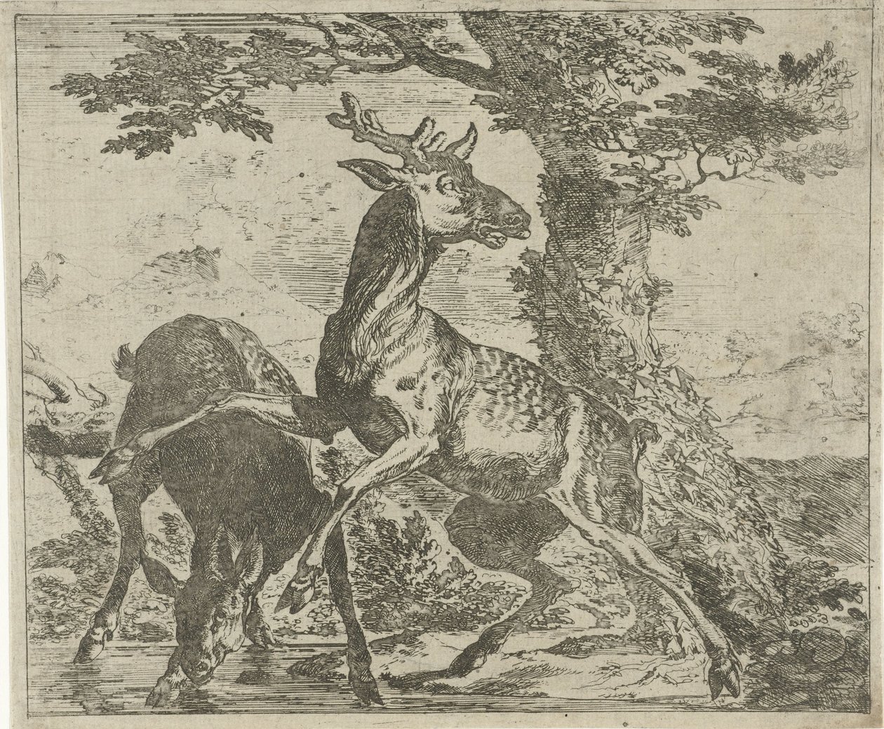 ciervo sorprendente Diferentes animales (título de la serie) de Abraham Danielsz. Hondius