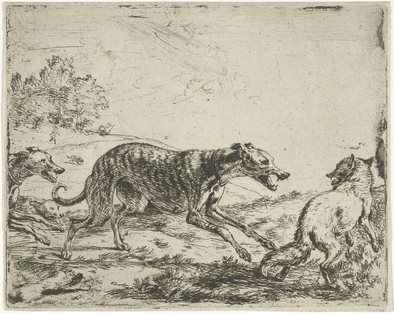 zorro y los tres perros de Abraham Danielsz. Hondius