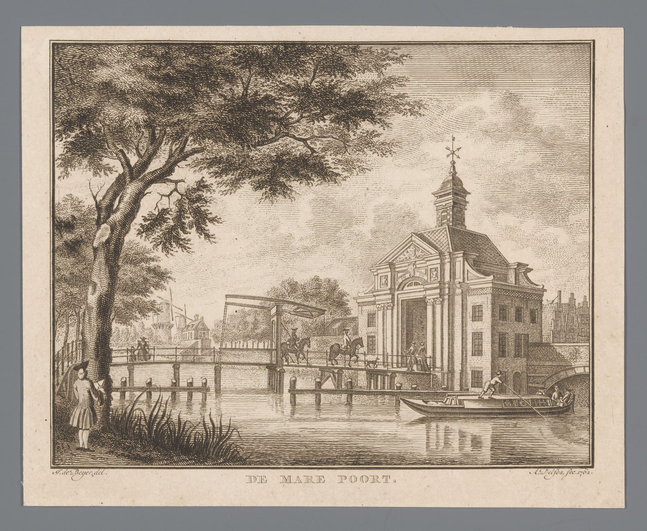 Vista del Marepoort en Leiden The Mare Gate (título sobre el objeto) de Abraham Delfos