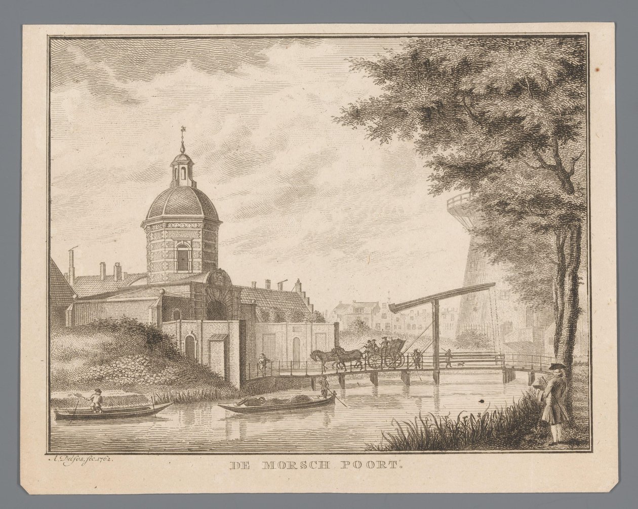 Vista del Morspoort en Leiden The Morsch Gate (título sobre el objeto) de Abraham Delfos