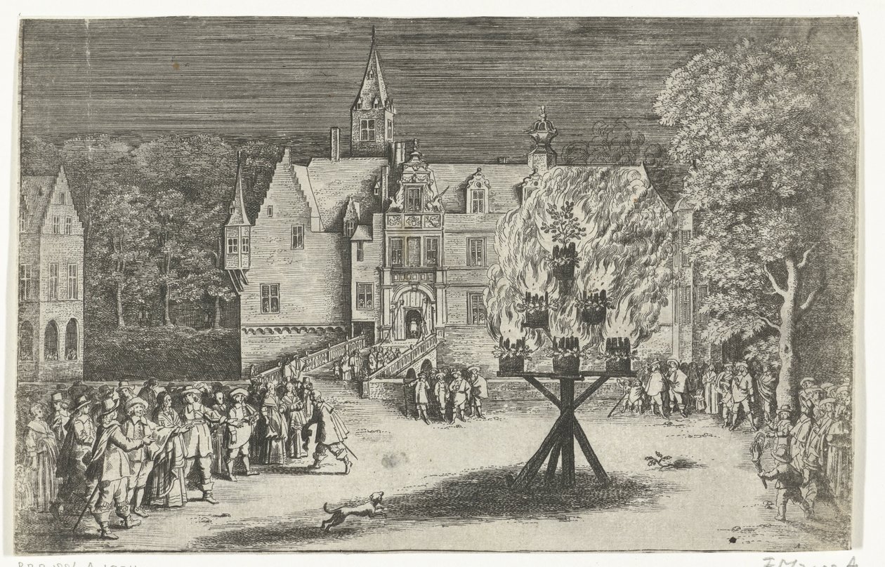 Hoguera en la visita de la princesa Maria Henrietta con el príncipe Willem III a Breda, 1653 de Abraham Dircksz. Santvoort