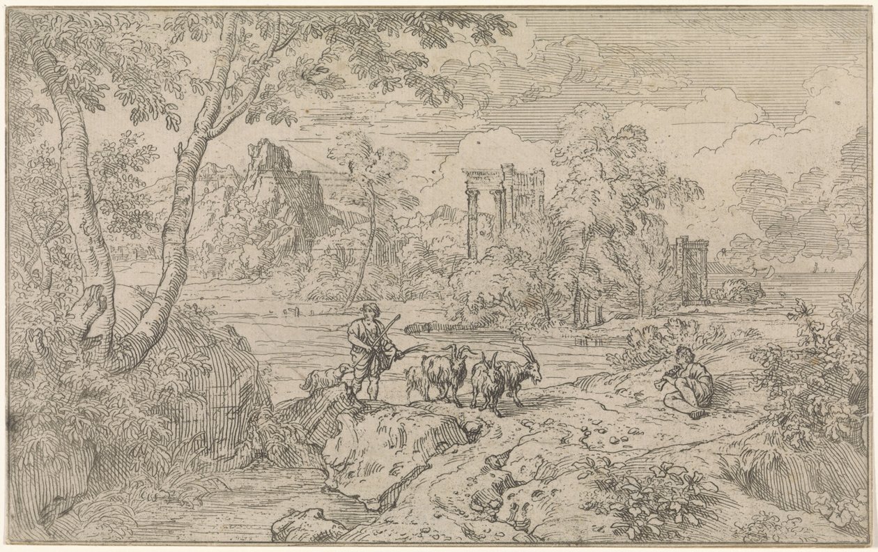 Paisaje arcádico con cabrero de Abraham Genoels