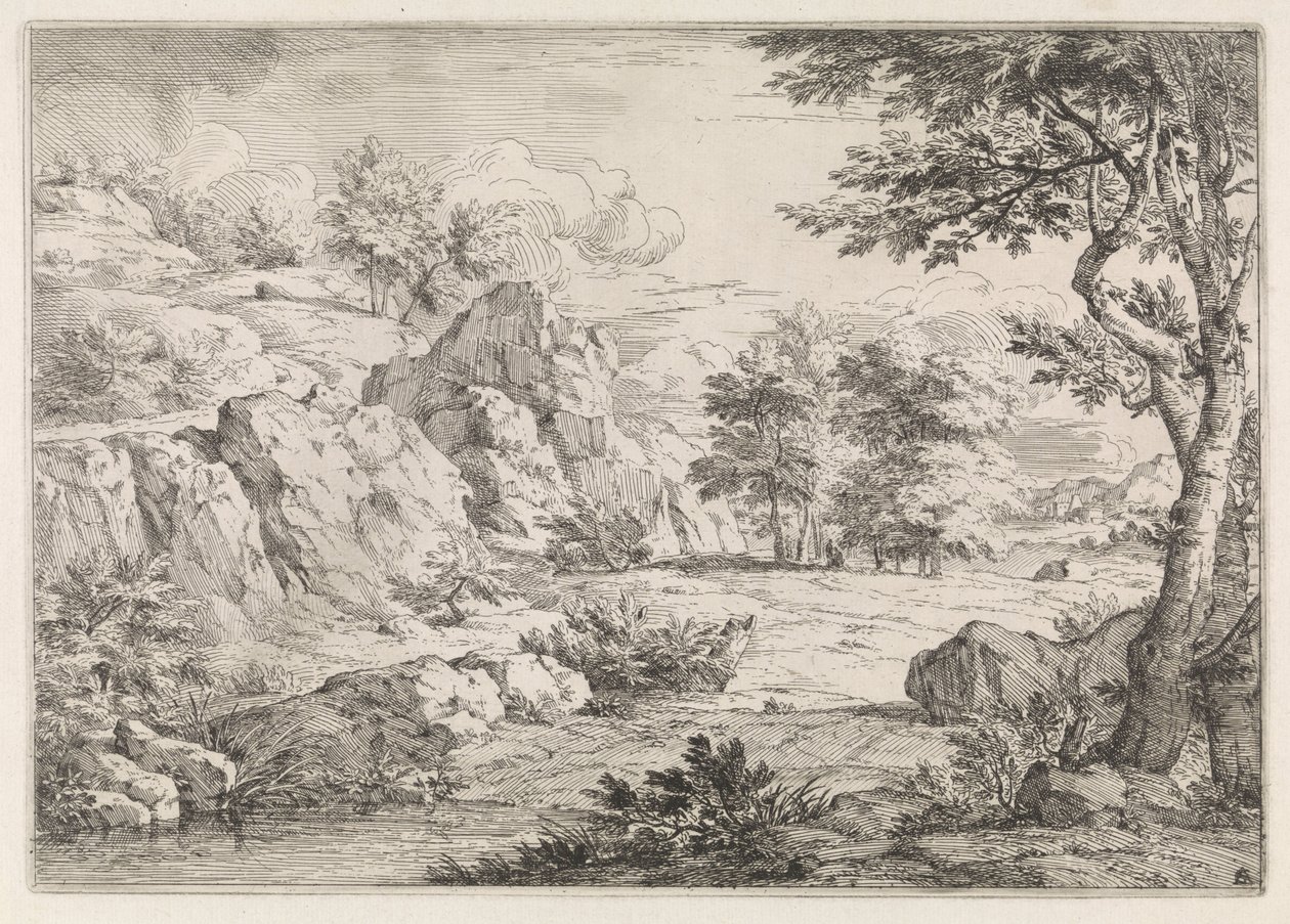 Paisaje montañoso con estanque de Abraham Genoels
