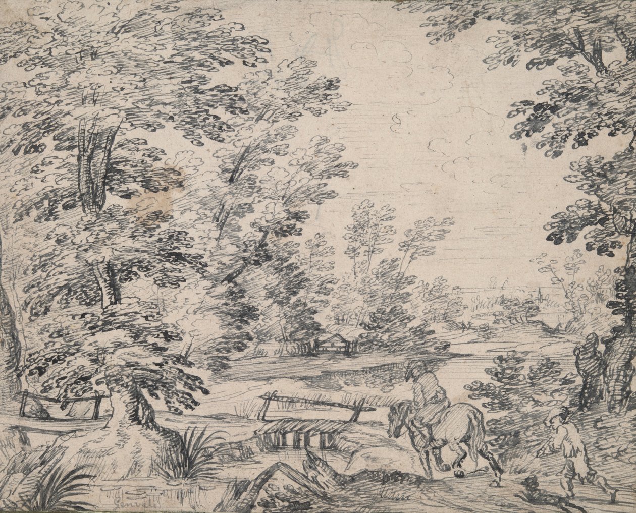paisaje con hombre a caballo de Abraham Genoels