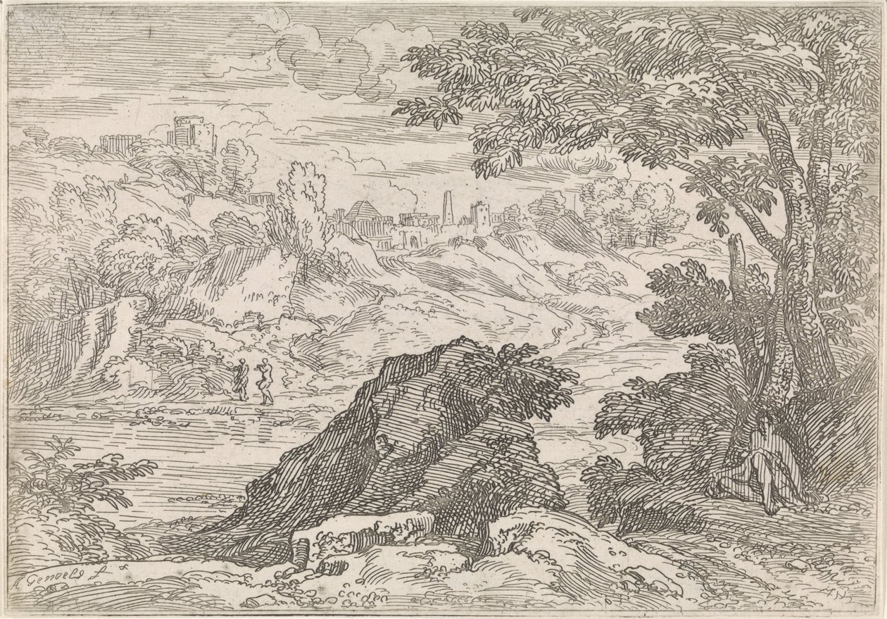 Paisaje con río Paisajes arcádicos (título de la serie) de Abraham Genoels