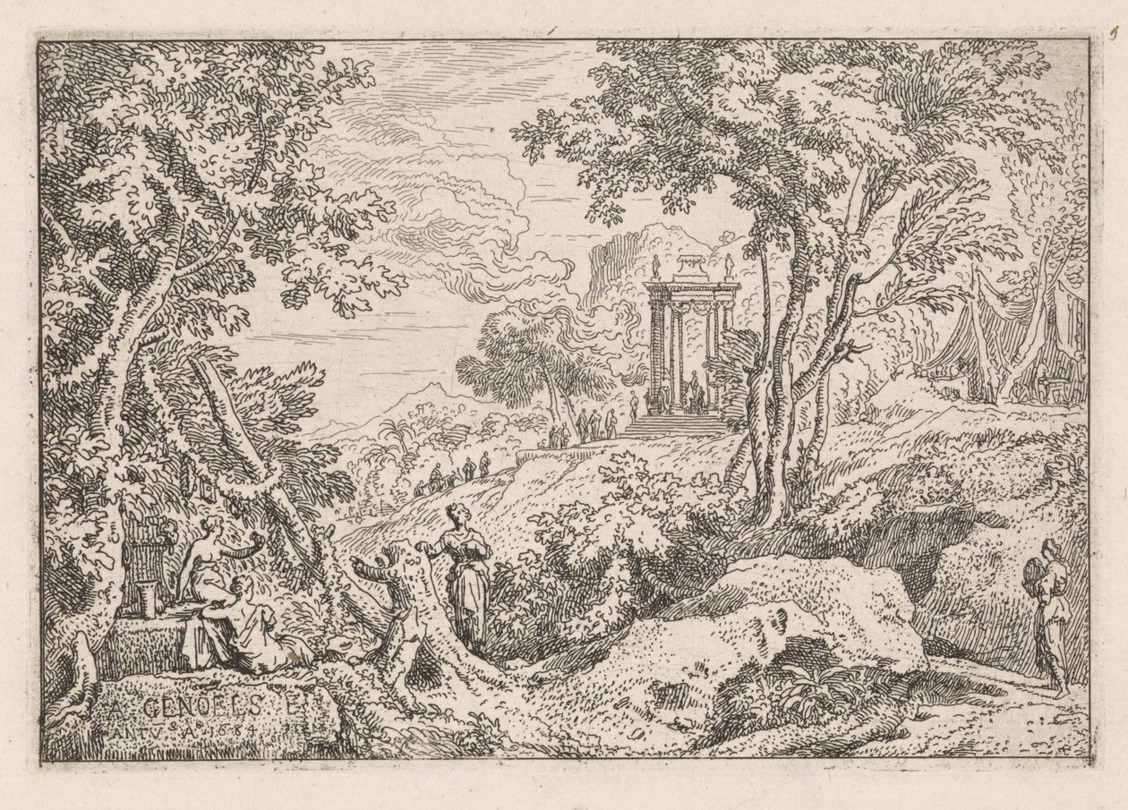 Paisaje con templo Paisajes clásicos (título de la serie) de Abraham Genoels