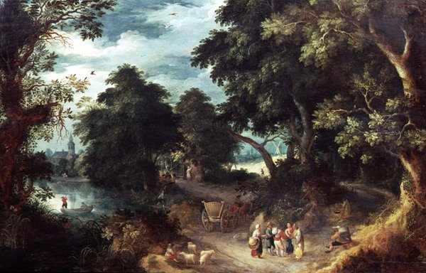 Paisaje fluvial boscoso de Abraham Govaerts