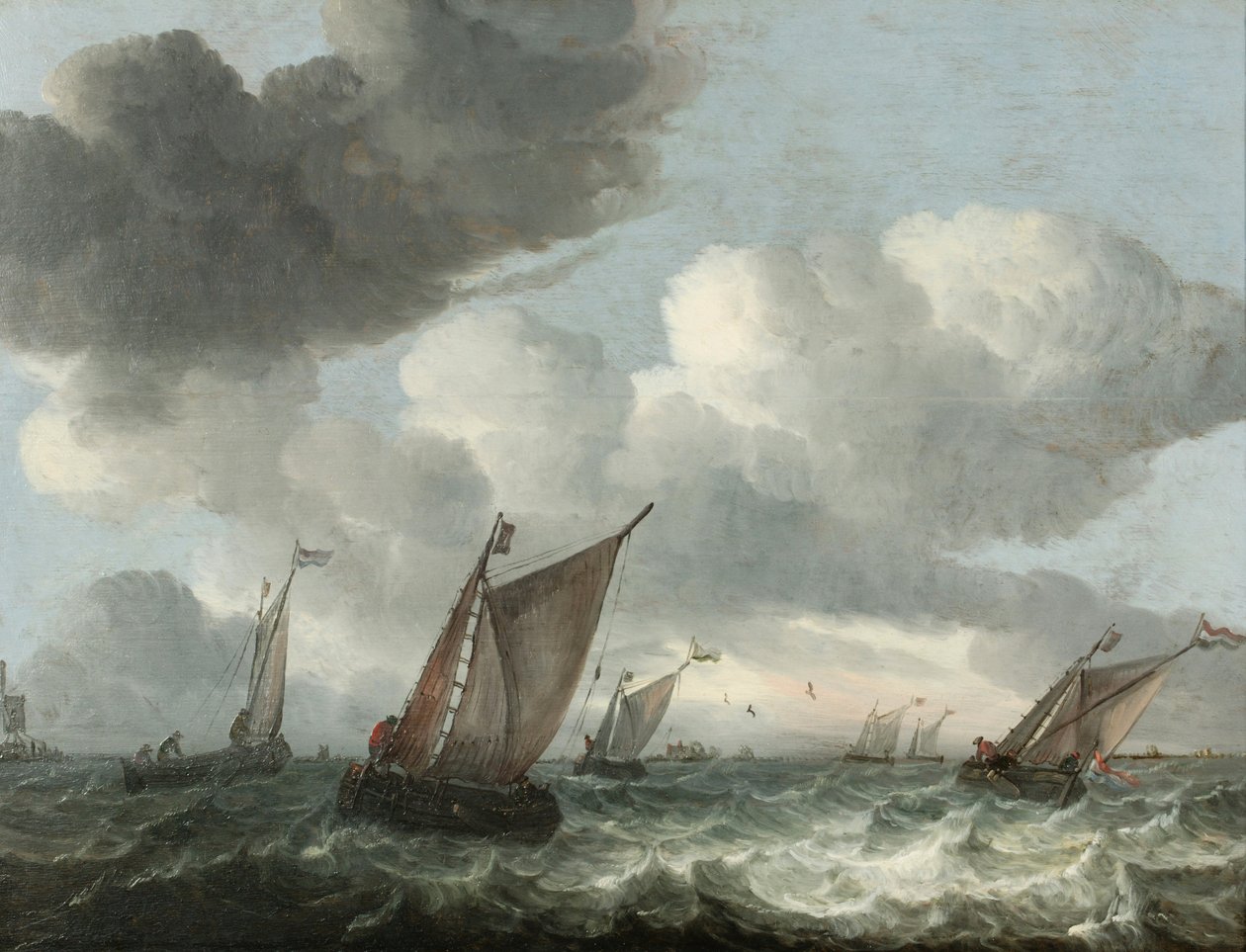 Barcos de pesca frente a la costa en un mar agitado (óleo sobre tabla) de Abraham Hendricksz van Beyeren