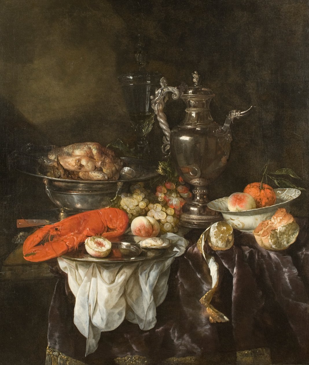 Naturaleza muerta con una langosta, frutas, plata y porcelana, c.1660 de Abraham Hendricksz van Beyeren
