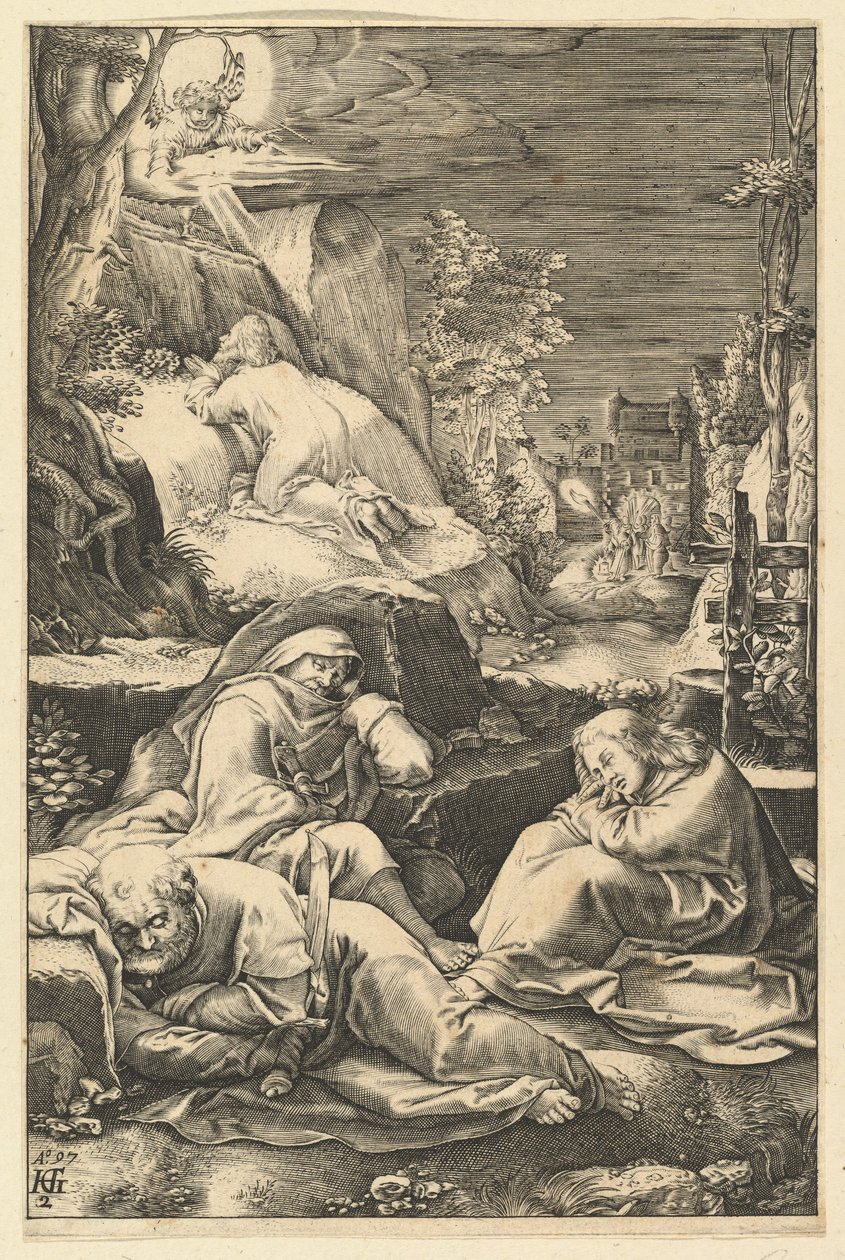 La Agonía en el Jardín, de La Pasión de Cristo, ca. 1598-1653 de Abraham Hogenberg