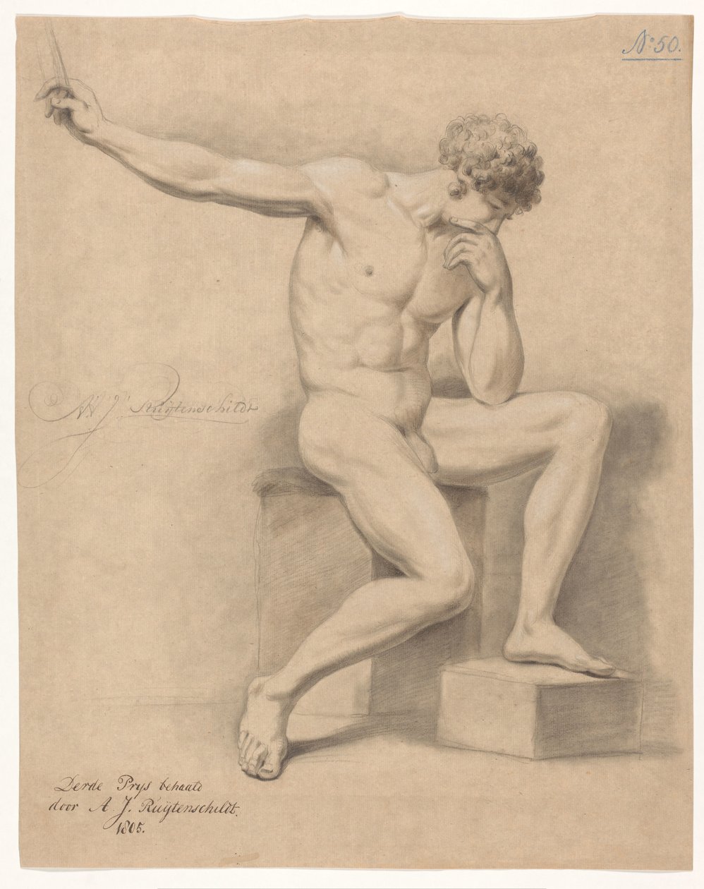 Desnudo masculino sentado, visto de frente (3er premio 1805) de Abraham Johannes Ruytenschildt