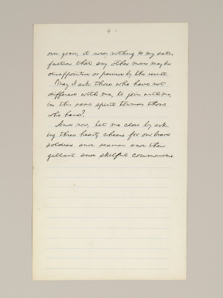 Manuscrito autógrafo del discurso de victoria electoral de Lincoln como presidente, pronunciado en Washington D.C., desde la ventana de la Casa Blanca en la noche del 10 de noviembre de Abraham Lincoln