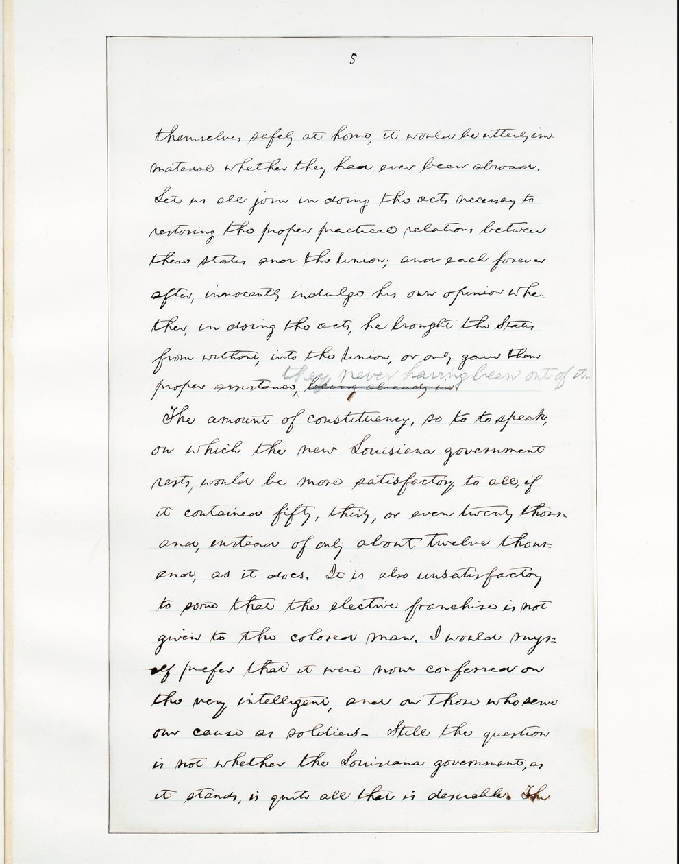 Manuscrito autógrafo del último discurso de Lincoln como Presidente, pronunciado en Washington D.C., desde la ventana de la Casa Blanca la noche del 11 de abril de Abraham Lincoln