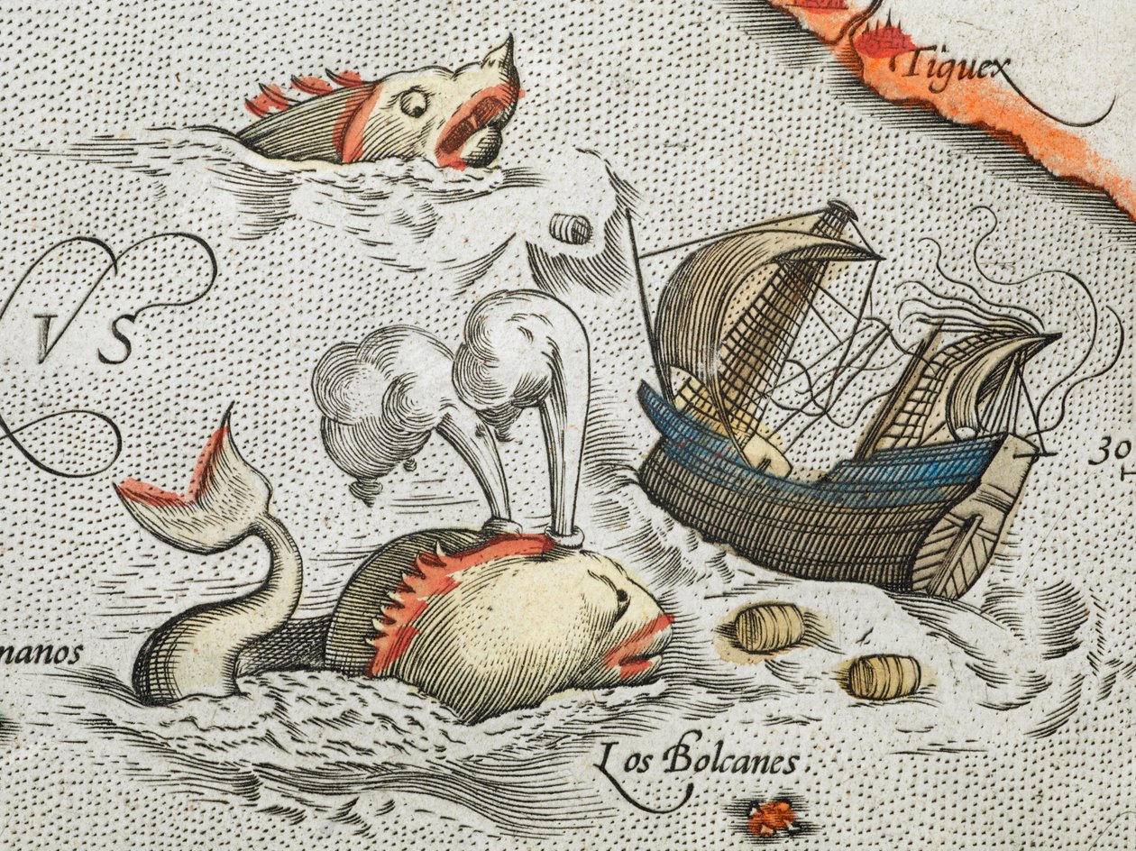 (Detalle). Monstruos marinos atacan un barco. de Abraham Ortelius