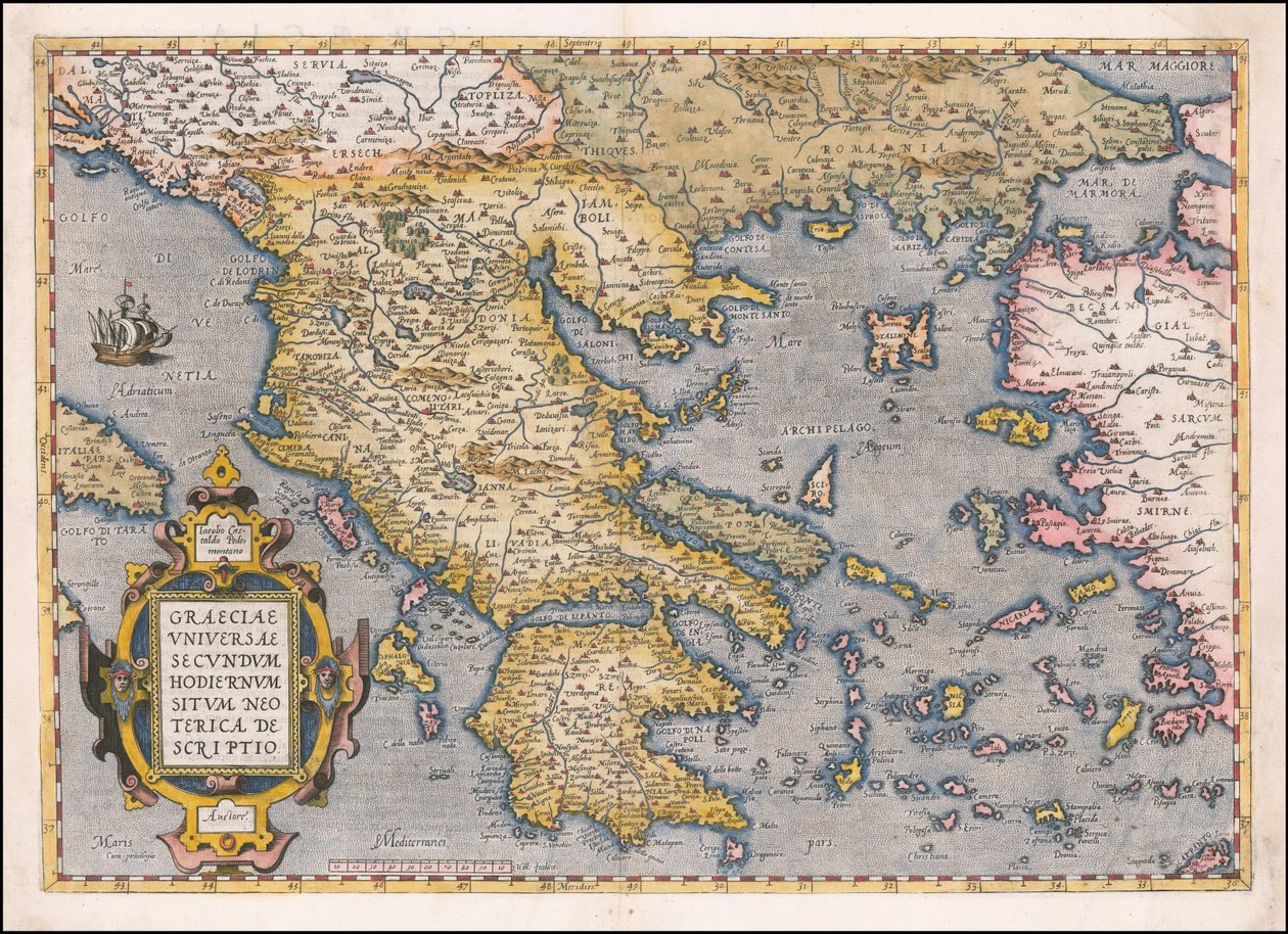 Mapa de Grecia y el mar Egeo de Abraham Ortelius de 1584 de Abraham Ortelius
