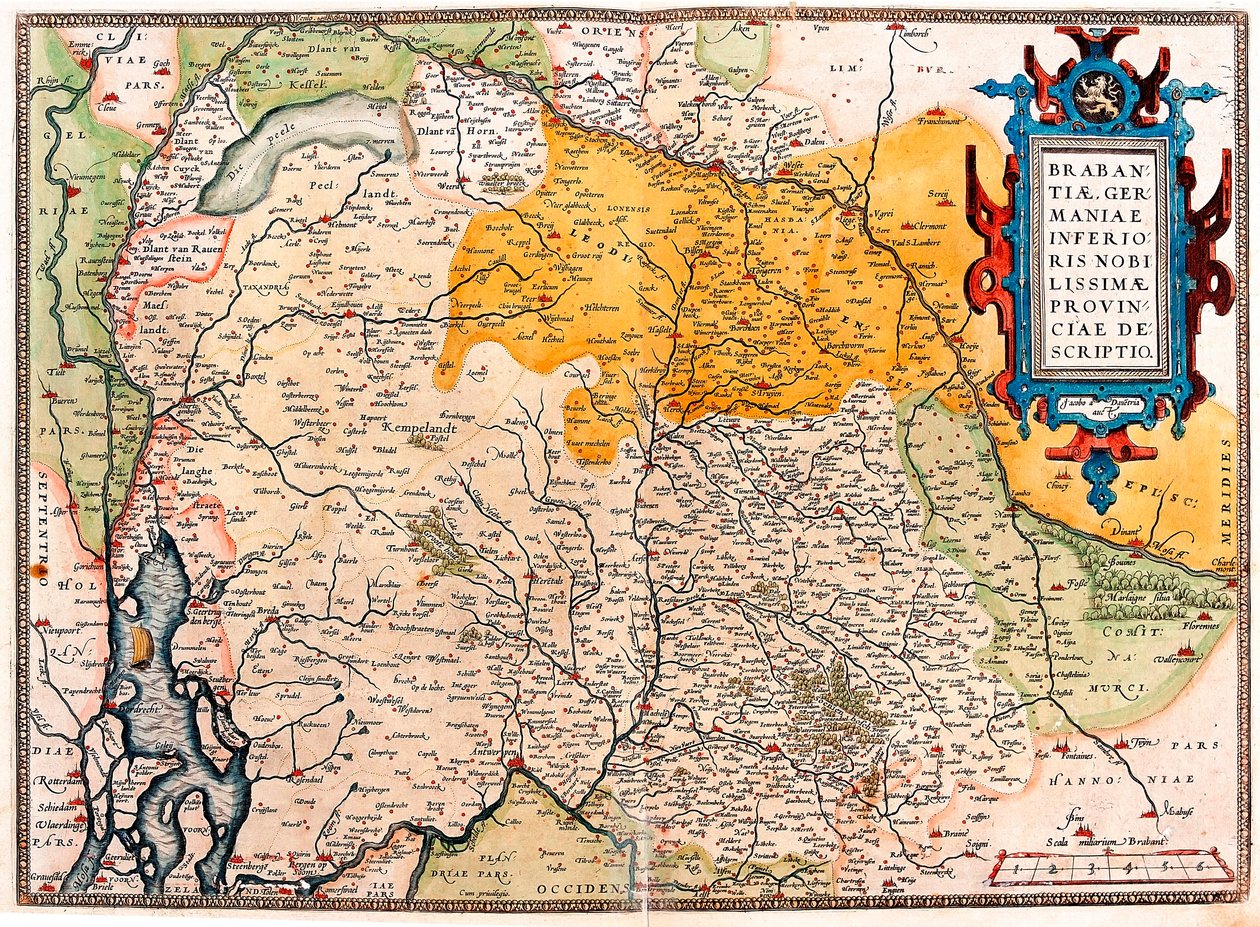 Descripción de la provincia más noble de Brabante, Alemania Inferior. Mapa geográfico del territorio al sur de los Países Bajos Germánicos (Kempeland) tomado de 