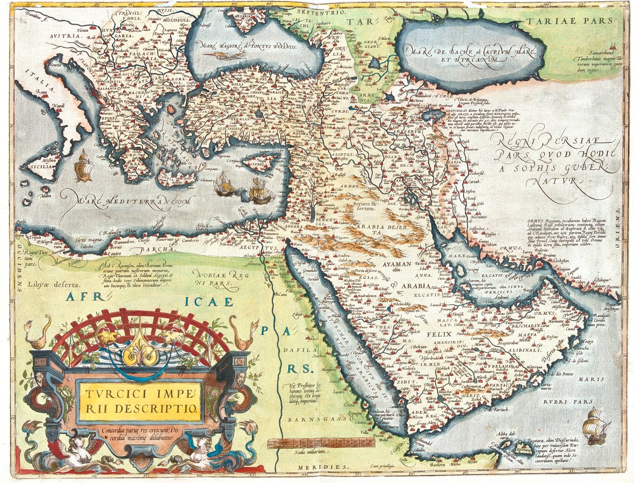 Croacia, Rumanía, Bosnia y Herzegovina, Serbia, Bulgaria, Montenegro, Kosovo, Albania, Macedonia, Grecia, Turquía, sur de Rusia, Georgia, Azerbaiyán, Armenia, Irán, Irak, Siria, Líbano, Israel, Jordania, Arabia Saudí, Kuwait, Qatar, Bahréin, Emiratos Árabe de Abraham Ortelius