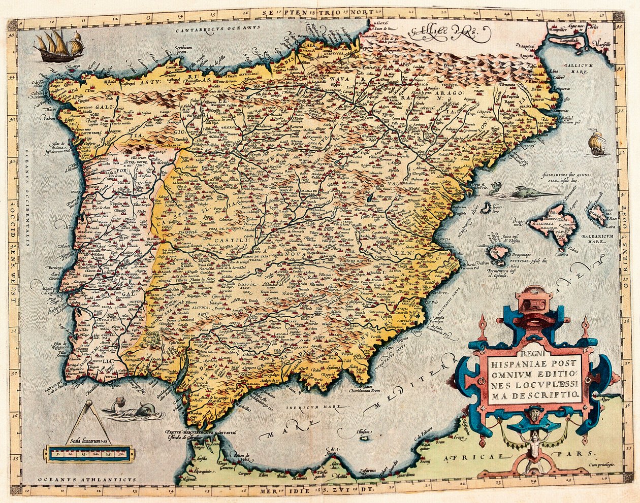 Descripción de España. Mapa geográfico del Theatrum Orbis Terrarum por Abraham Ortelius (1527-1598) de Abraham Ortelius