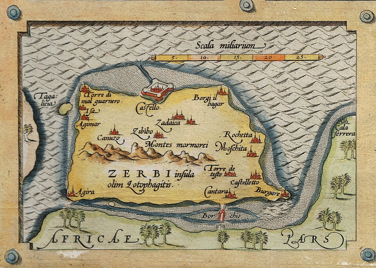 (Detalle) de Zerbi del Mapa de las Islas del Mediterráneo de Abraham Ortelius