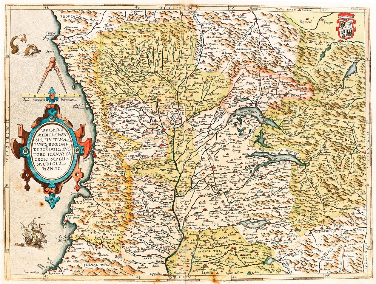 Ducatus Mediolanensis, Finitimarumq Regionu Descriptio Auctore Iooanne Georgio Septala Mediolanense Mapa geográfico del Ducado de Milán de 